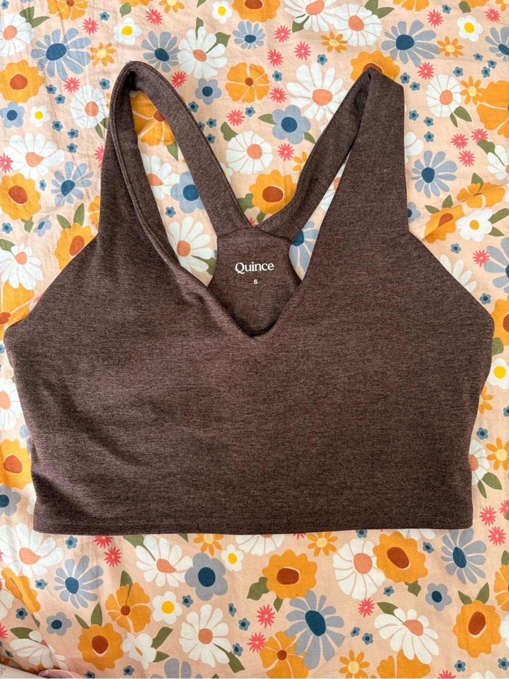 NWOT Quince Heather Espresso V‑Neck Cropped Tank- small